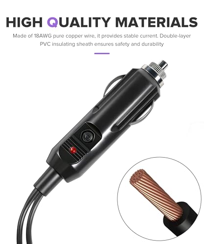 Car Cigarette Lighter Splitter,Car Accessories 18AWG Dual Cigarettes Lighter Extension Cord with 15A Fuse,Automotive Replacement Cigarette Lighters Parts,Used to Connect GPS,Refrigerator