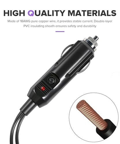 Car Cigarette Lighter Splitter,Car Accessories 18AWG Dual Cigarettes Lighter Extension Cord with 15A Fuse,Automotive Replacement Cigarette Lighters Parts,Used to Connect GPS,Refrigerator