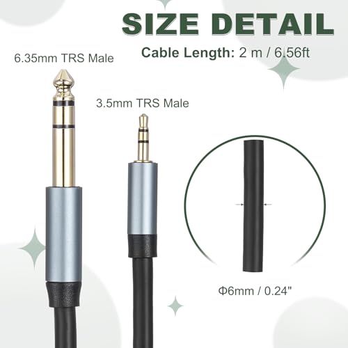 MECCANIXITY 1/4" to 1/8" Stereo Audio Cable 6.35mm to 3.5mm Male 7FT Black - size: 7FT