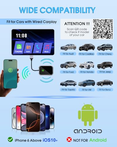 Wireless CarPlay Adapter - Fast & Stable Connection for Carplay Wireless Adapter Convert Factory Wired to Wireless CarPlay Dongle Plug & Play Car Play Fit for iPhone iOS 10+ (Grey) - color: Grey