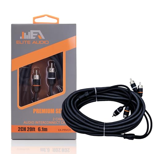 Elite Audio Premium Series 20ft. 2-Channel Car Audio RCA Cable – Double Shielded, Oxygen Free Copper, Noise Reducing Audio Cable for Amplifiers, Subwoofers, Speakers, and Processors – PRM20 - size: 20' (ft), style: 2-Channel