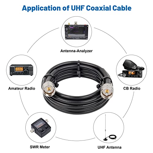 MOOKEERF RG8x Coaxial Cable 15ft,CB Coax Cable 50 Ohm,UHF PL259 Male to Male Low Loss CB Antenna Extension for HAM Radio,VHF Radio,SWR Meter,Dummy Load,Antenna Analyzer - size: 15FT