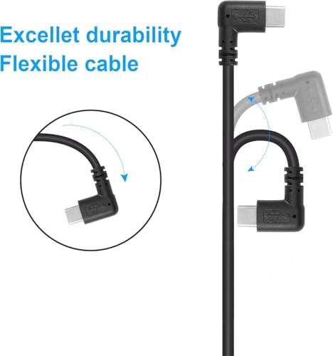 GINTOOYUN USB C Extension Cable, Right Angle Male to Female, 0.3m, Black, Supports PD60W Fast Charging, Compatible with Laptops, Tablets, Mobile Phones