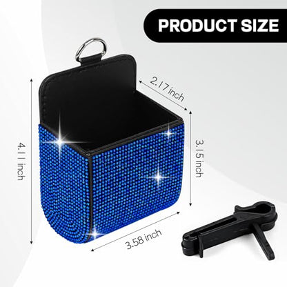Car Vent Storage Organizer, Rhinestone Car Air Vent Leather Storage Pouch, Bling Automotive Hanging Bag Pocket Case, Universal Auto Mount Cell Phone Sunglasses Coin Holder (Blue) - color: Blue