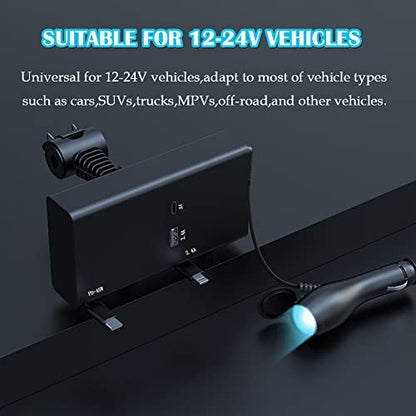 Retractable Backseat Car Charging Station Box,2 in 1 Car Charger,Max 65W Car Charger Adapter for Front and Back Seat Charging,Charging Dock Attach to Headrest,Compatible with 12-24V Vehicles
