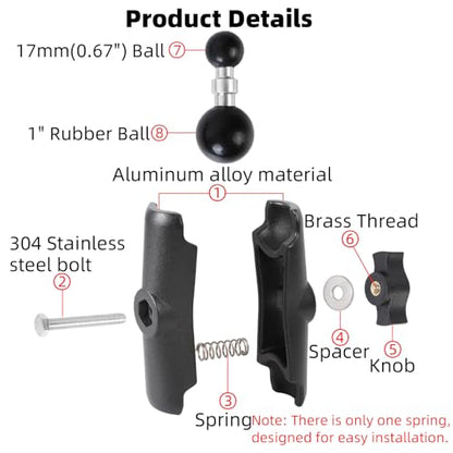 1 inch to 17mm Ball Adapter with 3.54" Medium Double Socket Arm, Compatible with RAM B Size Mounts, Fits Garmin GPS Mount and 17mm Swivel Ball Mounting Phone Holders - style: 1" to 17mm Ball Adapter with 3.54" Arm