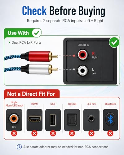 RCA Cable 5ft/1.5M 2RCA Male to 2RCA Male Stereo Audio Cable Nylon-Braided Auxiliary Audio Cord for Home Theater HDTV Amplifiers Hi-Fi Systems Speakers and etc
