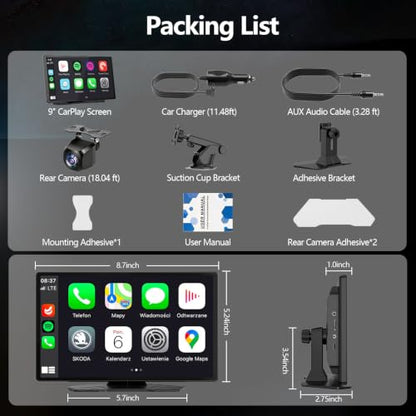 9" Wireless CarPlay Screen with Apple Car Play & Android Auto for Car, OTA Updates, Backup Camera, Bluetooth 5.0, Mirror Link, Voice Control, GPS Navigation, FM, AUX