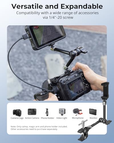 SMALLRIG Magic Arm Clamp w/ 1/4 and 3/8 Thread Holes, 9.8 Inches Adjustable - size: 9.8''+phone clamp
