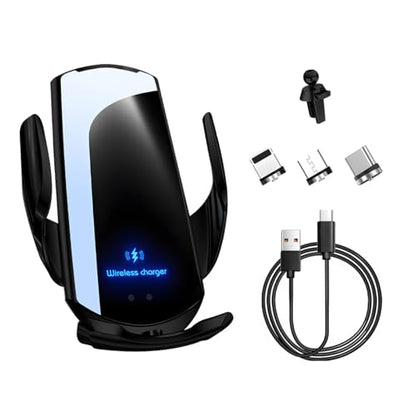 Wireless Car Charger, 15W Fast Charging Air Vent Mount Auto-Clamping Phone Holder, Automotive Electric Induction Charger 360° Rotating Magnetic Vent Mount Bracket for Smartphones (Black) - color: Black