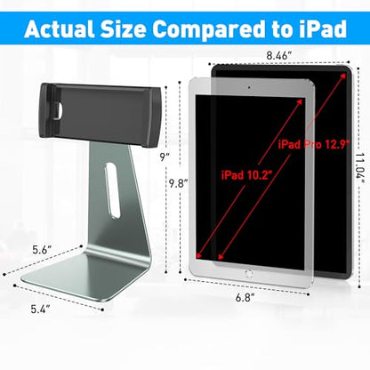 AboveTEK Elegant Tablet Stand, Aluminum Holder for 7-13 inch Tablets, Desktop Kiosk POS Stand Compatible w/iPad Pro Air Mini, Galaxy Tab, Tablet Mount for Store Office Reception Kitchen (Gray) - color: Gray