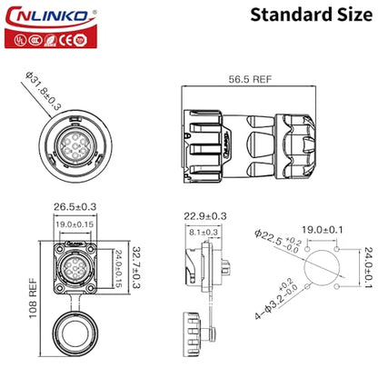 CNLINKO YM-20 7 PIN Waterproof Connector, IP68 Circular Connector, Quick Plugging Aviation Connector, PBT Plastic Shell Solder Connector M20 Male -Female Flange Socket (7 PIN) - size: 7-Pin, style: Solder-Assembly