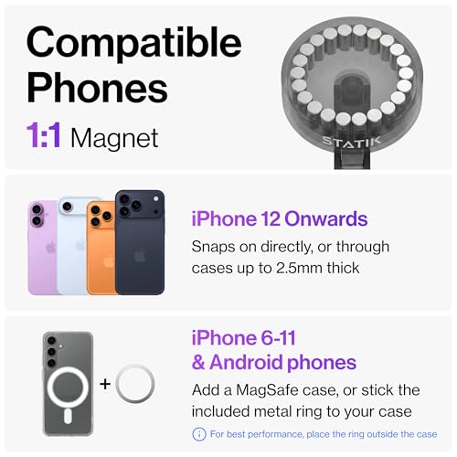 Statik HyperMount (Gen 2) Magnetic Phone Holder, for iPhone and Android - size: 5 Pack