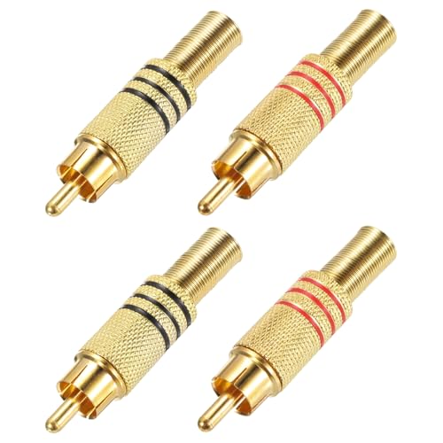 MECCANIXITY RCA to Speaker Wire Connector, 270RCA Solderless Male Gold Plated Stereo Audio Connector Adapter Jack Plug RCA Converter Gold Panel Mount 4pcs