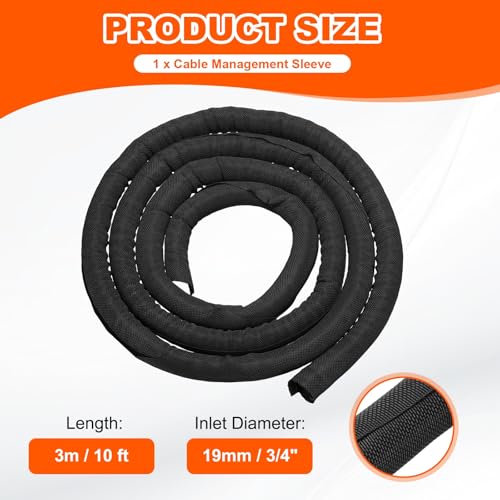 MECCANIXITY Braided Wire Loom, 10ft(3 m) - 3/4"(19mm) Wire Split Braided Cable Management Sleeve Automotive Woven Mesh Split Loom Tubing for Multi-Cable Management, Black - color: Black, size: 10ft(3 m) - 3/4"(19mm)