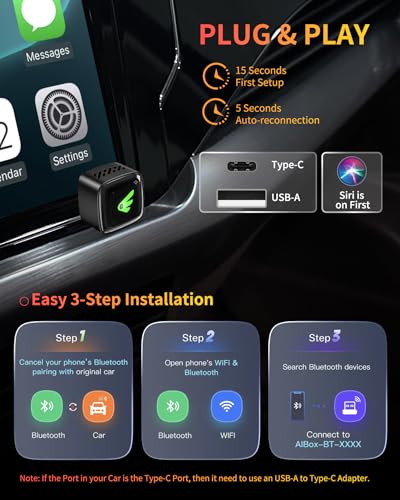 Wireless CarPlay Adapter for iPhone (iOS 10+) & Android Auto Converter (Android 11+), Plug & Play Dongle for Cars 2016+, Wired to Wireless