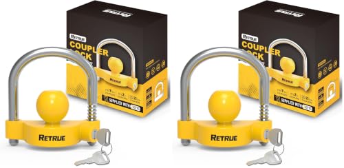 RETRUE Universal Coupler Lock Trailer Locks Ball Hitch Trailer Hitch Lock Adjustable Security Heavy-Duty Steel Fits 1-7/8 Inch, 2 Inch, 2-5/16 Inch Couplers, Bright Yellow, Light Weight (Pack of 2) - color: Bright Yellow, size: 2 Pack