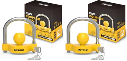 RETRUE Universal Coupler Lock Trailer Locks Ball Hitch Trailer Hitch Lock Adjustable Security Heavy-Duty Steel Fits 1-7/8 Inch, 2 Inch, 2-5/16 Inch Couplers, Bright Yellow, Light Weight (Pack of 2) - color: Bright Yellow, size: 2 Pack