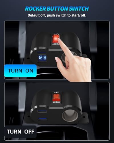120W 2*QC3.0 Outlet Cigarette Lighter Socket Splitter LED Voltmeter - color: Black Blue, size: 1P