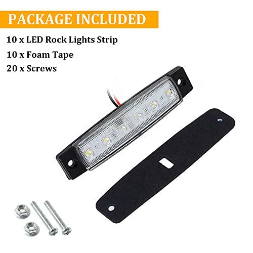 PSEQT 10 Pcs LED Rock Strip Lights Car Underglow Wheel Fender Well Lighting Kits Waterproof for Golf Cart Wrangler Offroad Truck RV UTV ATV Snowmobile (White) - color: White