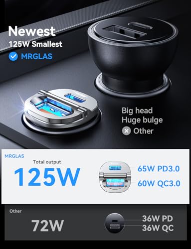 MRGLAS 125W USB C 차량용 충전기, USB C 차량용 충전기 어댑터 고속 충전 - color: 실버 그레이.