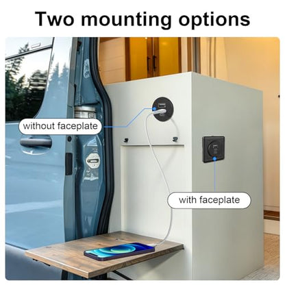12v RV USB Wall Panel Mount Outlet, 78W 3 Port 12 Volt USB Charging Station, Aluminum Body + Black Faceplate usbc and usba Plug Phone Charger, USB-c PD Fast Charging for RV (2 Pack) - color: 2 Pack