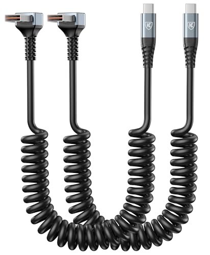 Coiled USB A to USB C Cable 6FT 90 Degree USB-C Fast 3A Charging Cable - color: Grey, size: 6FT