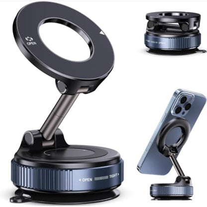 Car Phone Holder with Ultra Strong Vacuum Suction Cup - 360° Adjustable & Rotatable MagSafe Phone Mount for Car/Desk/Office/Gym/Mirror and Universal Use for iPhone, Android & Other Phones
