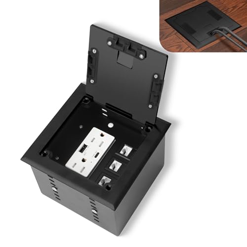 Recessed Flat Hidden Socket Kit with 2 * 15A Receptacle，4.8A 1 USB-A Ports &1 USB-C Port+3-Port RJ45 Datacom Receptacle. Internal Height Adjustable，Corrosive Resistant Hardware,Black - color: Black, size: 15A USB Outlet（C+A）