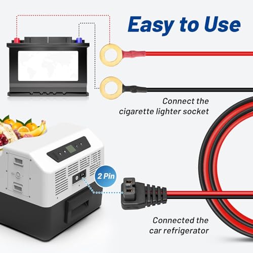 Anina 12V DC Power Cord Cable for Car Fridge with 14AWG O Ring Terminal Car Cooler Charger Compatible with Alpicool, COSTWAY, ARB, ICECO, Setpower, Aspenora, JoyTutus Portable Refrigerator