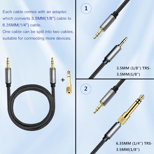 RIVIERA 6.0FT/1.8M Audio Cable 3.5mm 1/8" TRS to 3.5mm 1/8" TRS Braided Sheild Pure Copper Wire and 24K Gold Plated Low Noise Cable with Braided Nylon Jacket for Digital Players & Musical Instruments - color: Dual 1/8 TRS Black, size: 6FT/1.8M