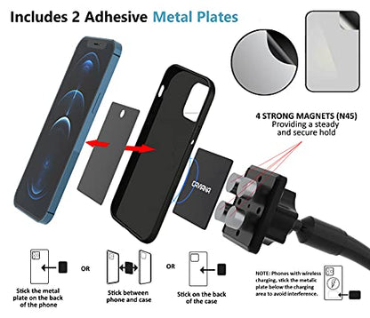 Dual Phone Holder for Car Cup Holder – Long Flexible Neck, 360° Rotatable Car Phone Mount - Adjustable Cell Cup Holder, Universal Size Fits 2 iPhone, Samsung, GPS and More (Magnetic) - style: Magnetic Holders