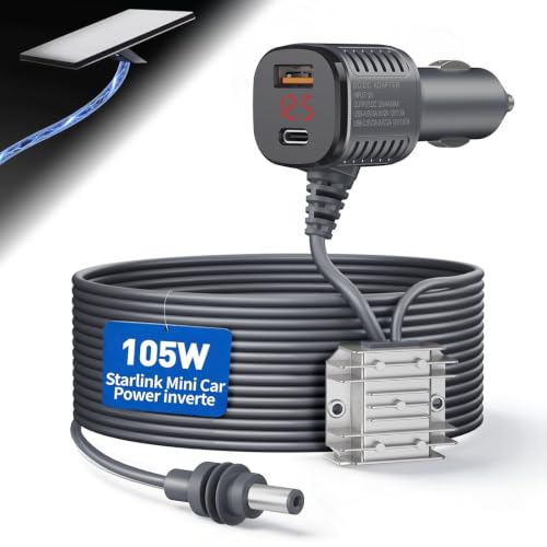 105W Boost Starlink Mini Car Adapter—Stops Reboots & Power Supply Damaged Starlink Mini Cable+Cigarette Lighter Adapter 12V-24V with Digital Display DC Power Cable for Car, Rvs, and Boats (16.4FT) - size: 16.4FT