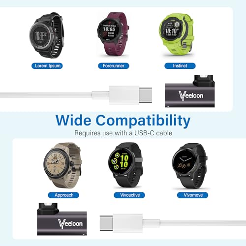 270-Degree Angled USB-C Charger Adapter for Garmin Watch (2 Pack), C to Garmin Cable Converter with Anti-Lost Lanyard, Safe Fast Charging for Fenix,Forerunner,Instinct,Venu,Epix,Tactix,Swim - size: Side Angled