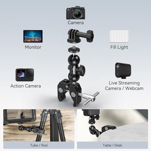 SmallRig Cool Ballhead Arm Super Camera Clamp Mount Double Ball Adapter, Fence Desk Table Mount for Ronin-M for Insta360, for Gopro - 1138 - style: Clamp