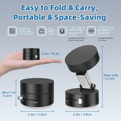 Vacuum Magnetic Phone Holder with Metal Ring Compatible with iPhone 17 All Phone, Portable Universal Collapsible Magnetic Phone Stand for Gym, Car Mount with Windshield Suction Cup - color: Black