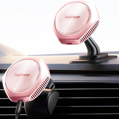 JOYMASS for MagSafe Car Mount Charger, 15W Fast Charging Magnetic Wireless Car Charger Phone Holder Mount Fits iPhone 15 Pro Max Plus 14 13 12 Mini MagSafe Case - Pink - color: PINK