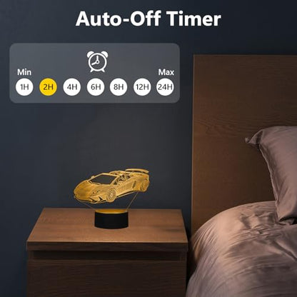 16 Colors Car Night Light, 3D LED Night Lamp for Boy, Remote Control - color: 16 Colors Car Night Light