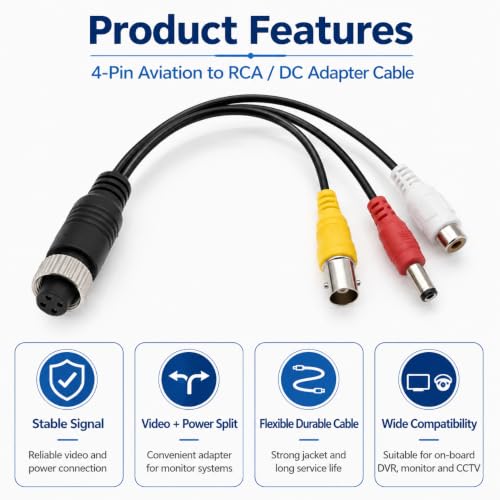 4 pin Aviation Head Turn RCA/DC Cable Plug Adapter Converter Suitable for on-Board DVR Monitor Closed Circuit Television Cameras (4-pin Female to BNC and RCA and DC) - color: 4-pin female to BNC and RCA and DC