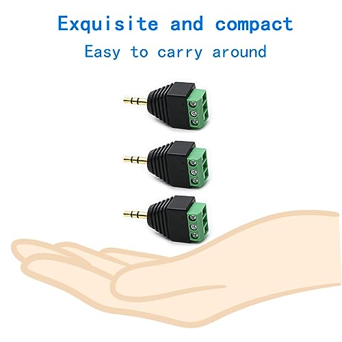 3-Pack 3.5mm 3 Pole TRS Stereo AV Male to 3-Screw Terminal 1/8 Inch TRS Stereo Male Plug to 3-Pole Screw Block Soldless Repair Adapter for AUX Cable and IR Extension Cable