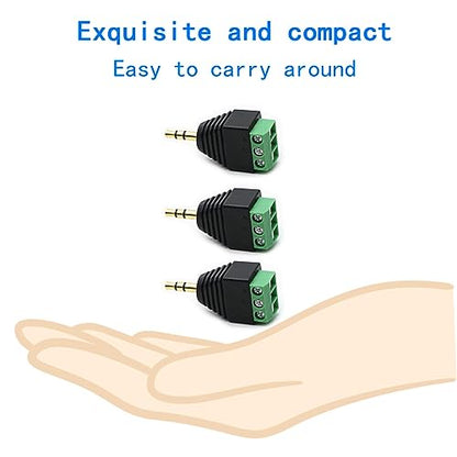 3-Pack 3.5mm 3 Pole TRS Stereo AV Male to 3-Screw Terminal 1/8 Inch TRS Stereo Male Plug to 3-Pole Screw Block Soldless Repair Adapter for AUX Cable and IR Extension Cable