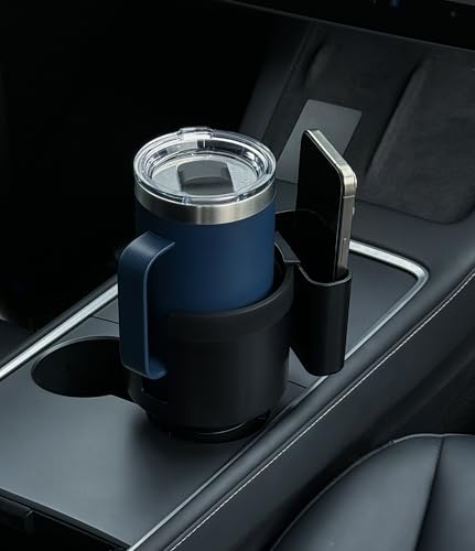 Seven Sparta Cup Holder Expander with Phone Holder & Cable Access, 3-in-1 Car Organizer, Side Storage Box for Phone/Cards, Compatible with Yeti, Owala, Hydro Flasks & Large Bottles Mugs in 3.4"-3.8"