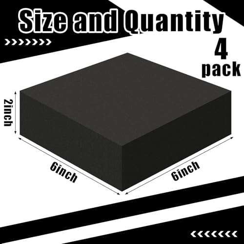 4 Pcs 2" Thick Foam Padding Sheet with Adhesive Backing Closed Cell - color: Black, size: 2 Inch Thick, 6 x 6 Inches