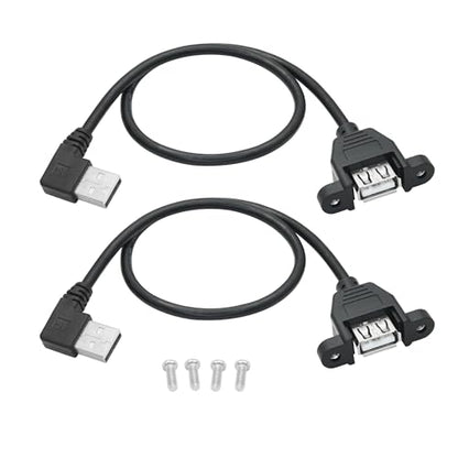 2Pcs 90 Degree USB A Panel Mount Extension Cable 1FT, Charging and Data - style: Left Angle USB A Male to Female Cable - 1FT
