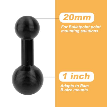 25mm to 20mm Ball Adapter, Aluminum Alloy Ball Mount Extension Connector for Motorcycle Phone Mount ATV Boat Dash Cam Holder