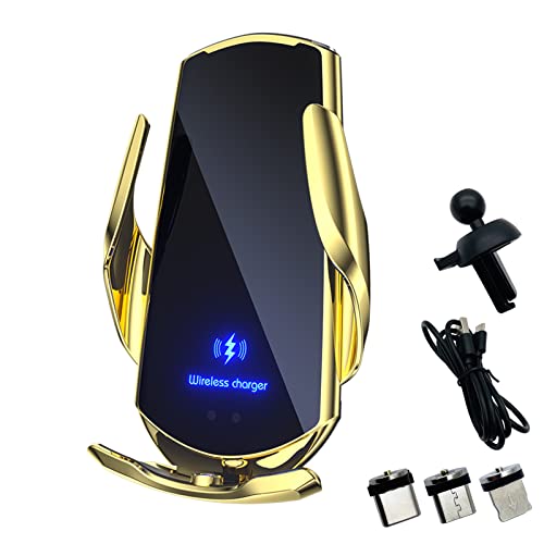 Wireless Car Charger Automotive Electric Induction 15W Wireless Charger Car Vent Mount Bracket Fast Charging Auto-Clamping Car Phone Holder Mount Air Vent Phone Holde (Gold) - color: Gold