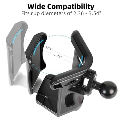 1" Ball Cup Holder with 3.54" Double Socket Arm, Extra Large Adjustable Size Drink Holder for 2.36-3.54" Diameter Bottles, Fits RAM Mounts & Motorcycle/Bike Mount - size: Cup Holder with 3.54" Arm