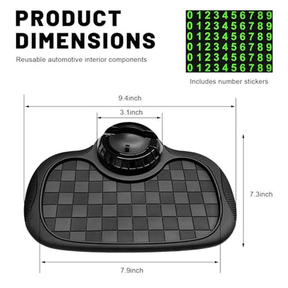 Multifunction Car Anti-Slip Mat, 3-in-1 Dashboard Pad Rotatable Phone Holder with Hidden Parking Number, Multifunctional Anti Skid Pad Large Storage Mat for Most Cars (Black & Gray) - color: Black & Gray