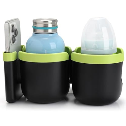 Accmor Stroller Cup Holder with Phone Holder, Bike Cup Holder, Universal Cup Holder for Uppababy Nuna Strollers, 2-in-1 Drinks Holder for Walker, Wheelchair, Scooter - color: Double Holder-Green