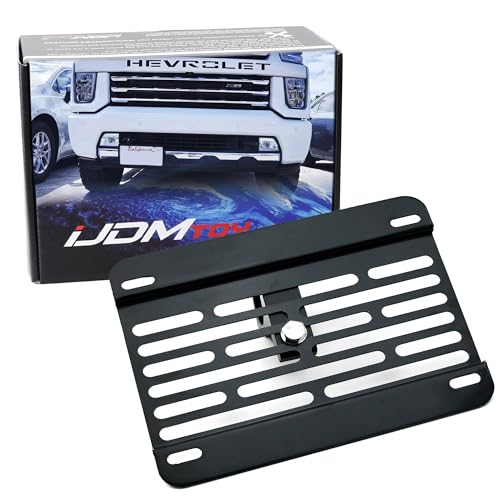 iJDMTOY Front Tow Hook Mount License Plate Relocation Bracket, Compatible with Chevrolet Silverado, GMC Sierra 1500 2500 3500 HD